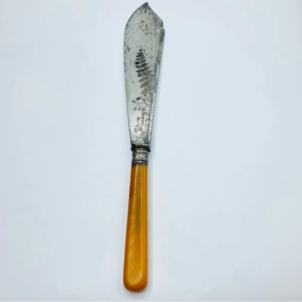 Antique Fish Knife Victorian Leaves Pattern  Silver Plate Engraved
